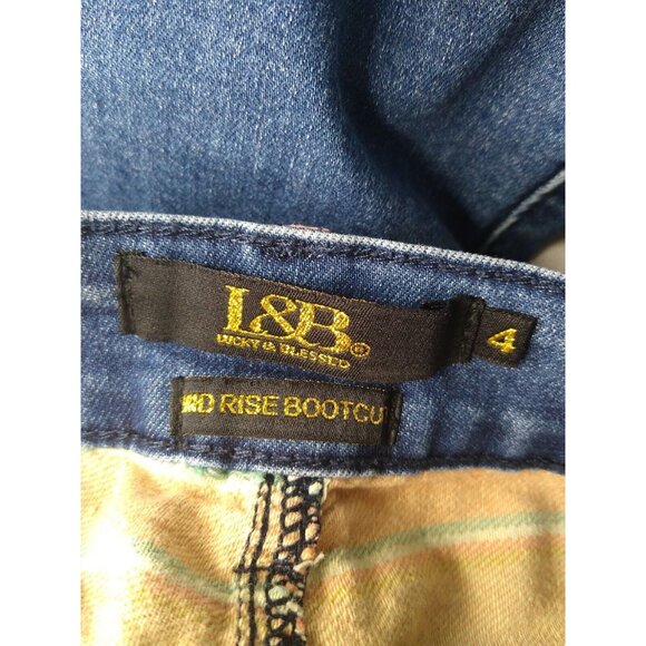 Lucky & Blessed Jeans L&B Women's 4 Mid Rise Bootcut Orange Stripe Pockets Trim - Picture 9 of 10